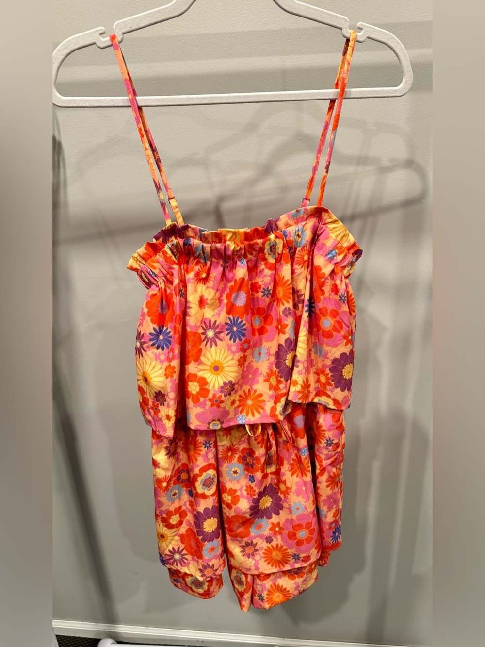 Pink Lily Hot Pink Floral Trim Romper